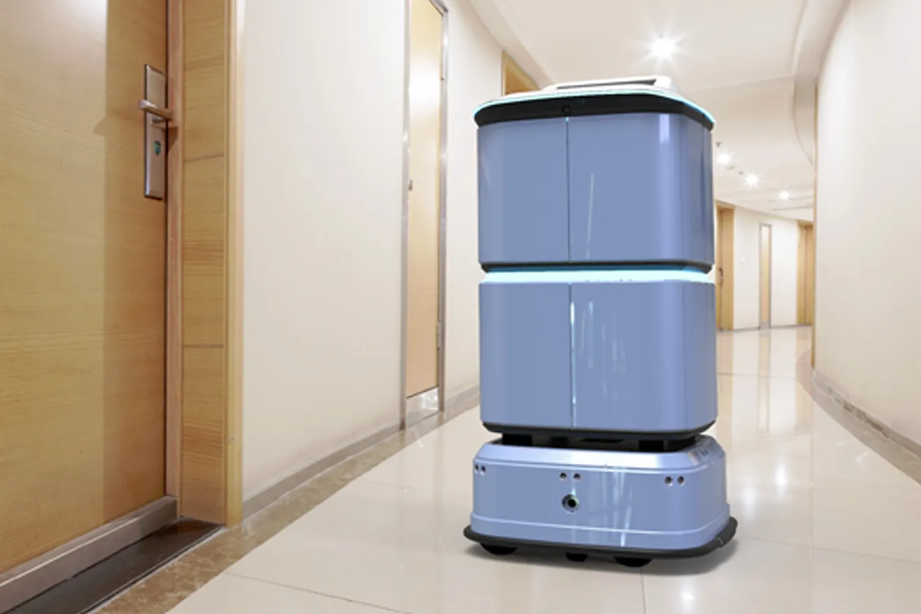 Service robot delivering between departments in a hotel